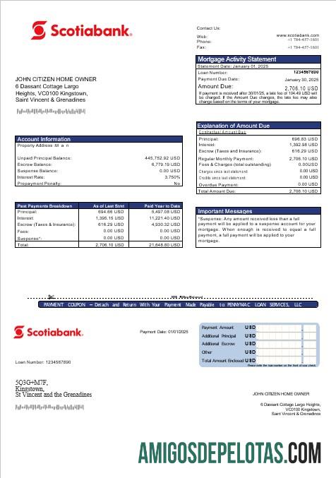 Declaração de hipoteca do Scotiabank de São Vicente e Granadinas em formatos Word e PDF modelo